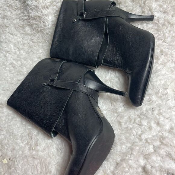 Restricted leather black folded ankle Boots heels pointed toe size 10 - Picture 7 of 12